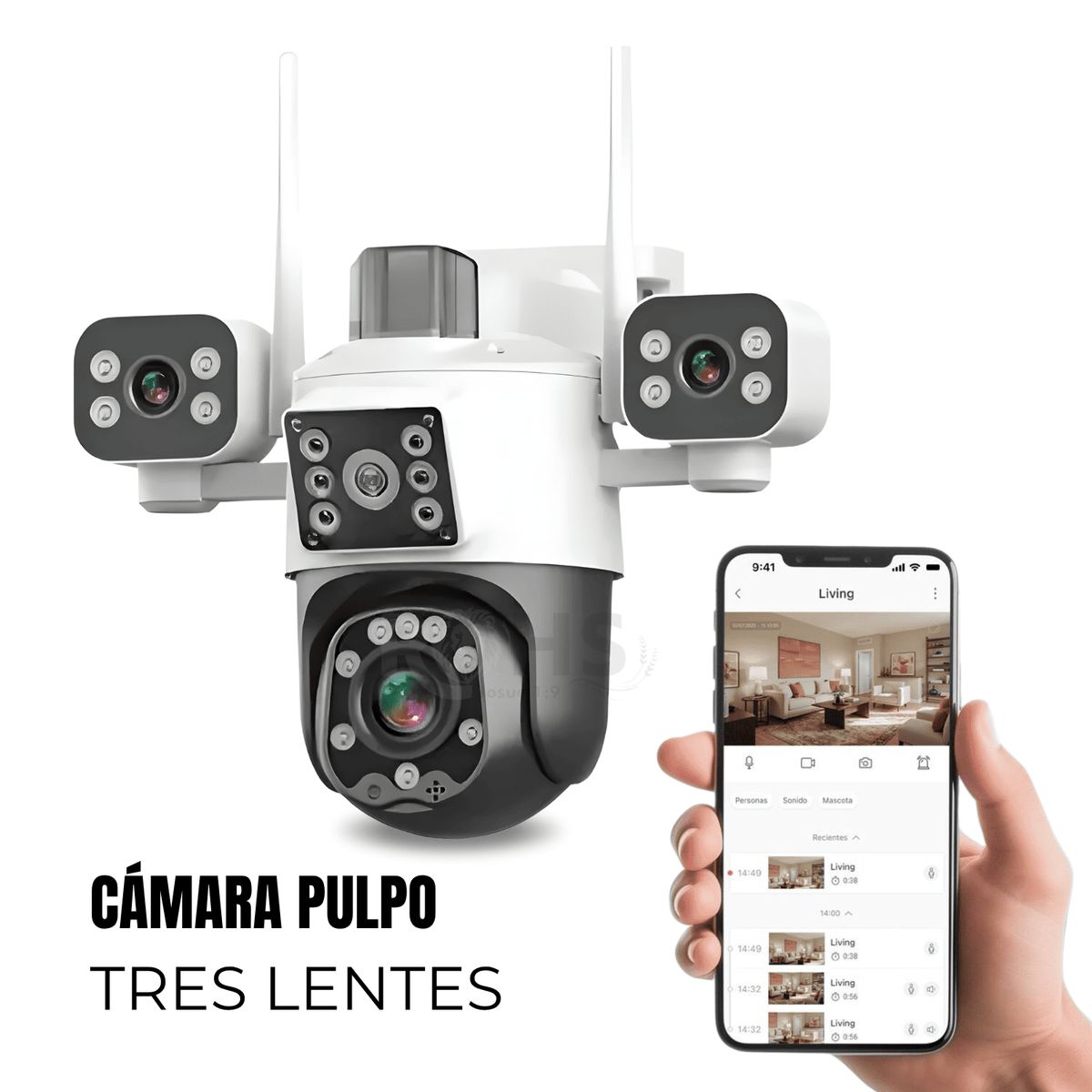 OEM - Cámara De Seguridad Pulpo WiFi Exterior 3 Lentes 3K Con Visión Nocturna 360°