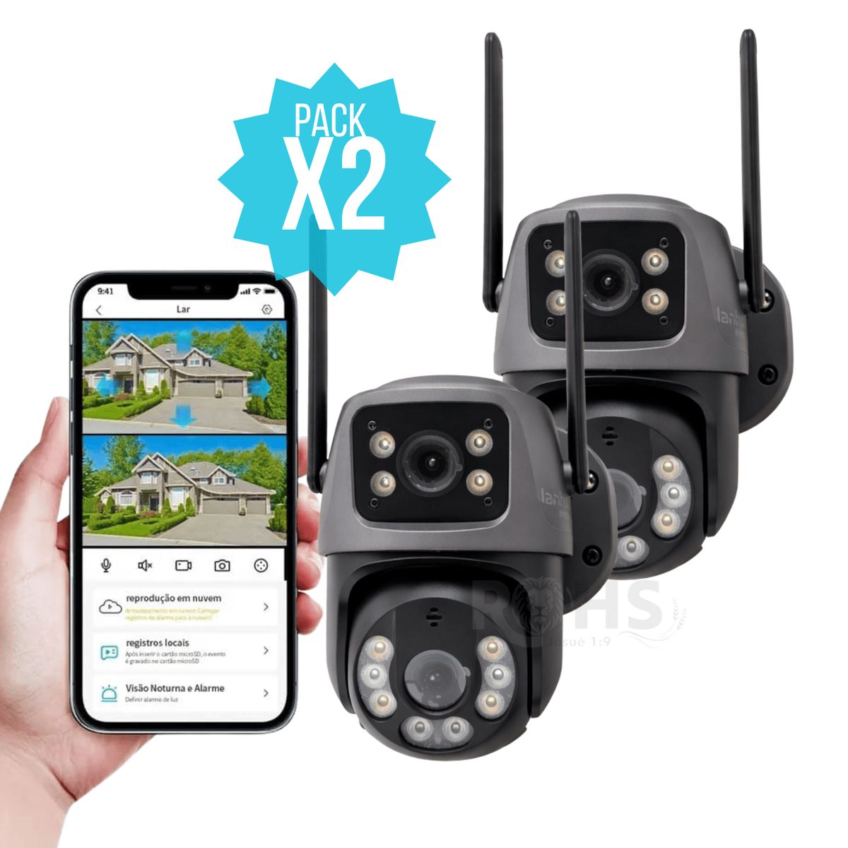 ROHS - Pack 2 Cámaras De Seguridad WiFi Exterior 2 Lentes Con Zoom 8X Y Monitoreo Remoto 360°