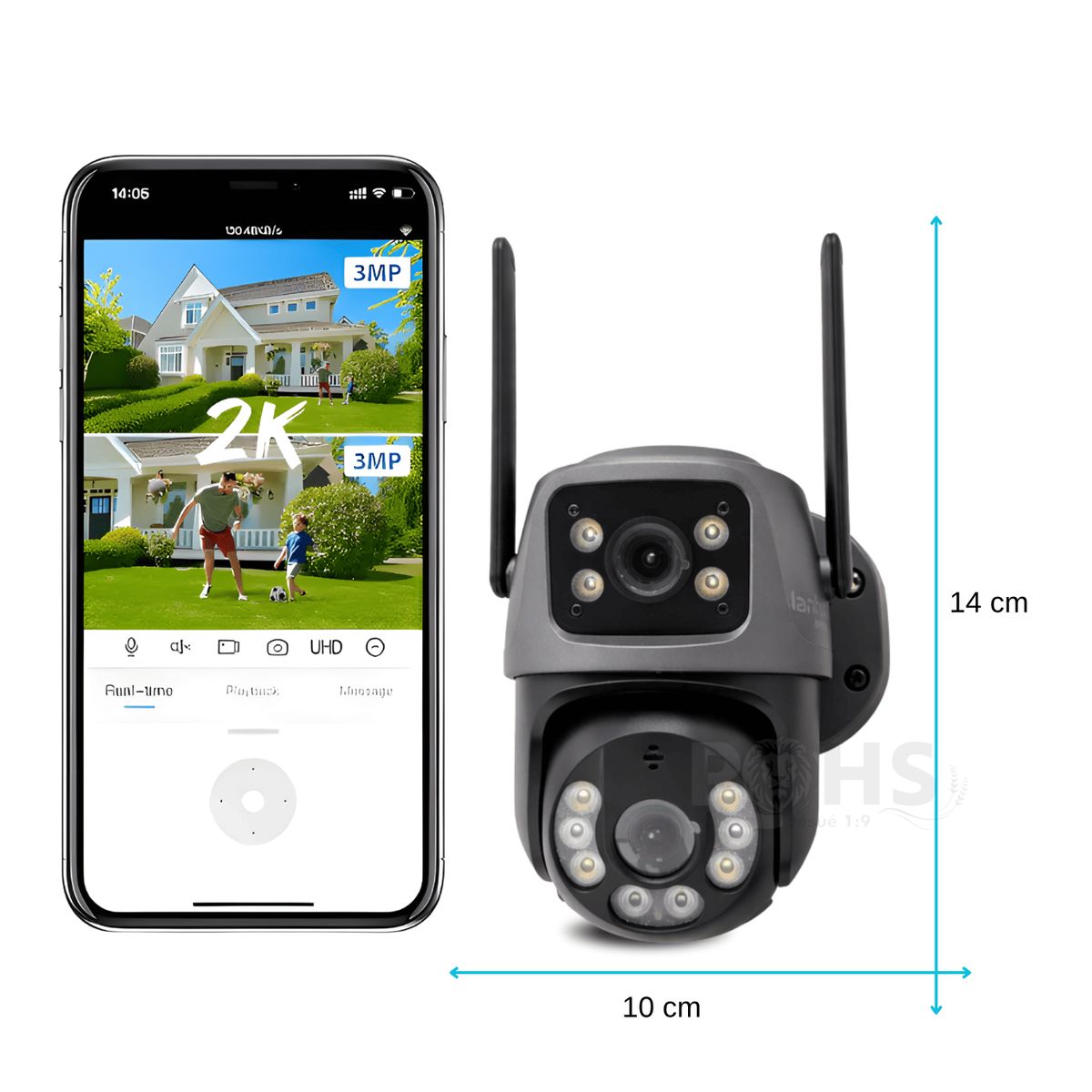 ROHS - Pack 2 Cámaras De Seguridad WiFi Exterior 2 Lentes Con Zoom 8X Y Monitoreo Remoto 360°