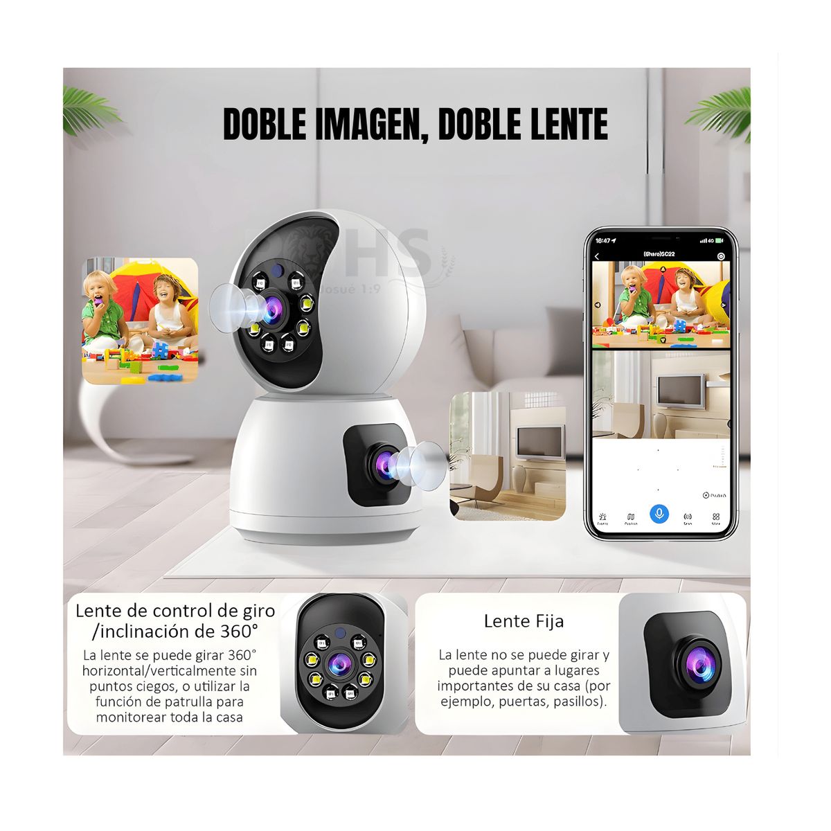 OEM - Cámara De Seguridad WiFi Doble Lente 360° Con Visión Nocturna Y Monitoreo Remoto Hogar Oficina
