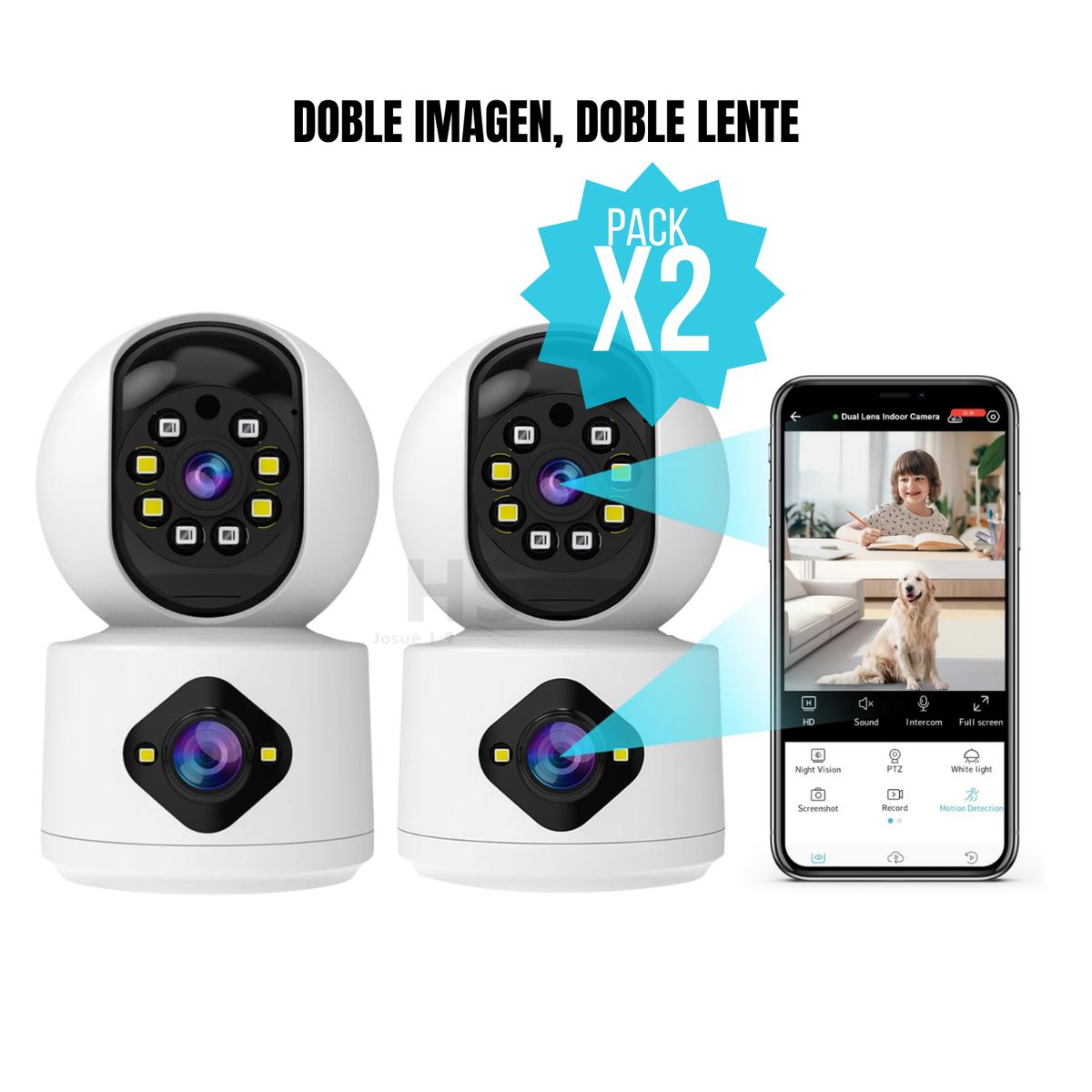 OEM - Pack 2 Cámaras De Seguridad WiFi Doble Lente 360° Con Visión Nocturna Monitoreo Remoto Hogar Oficina