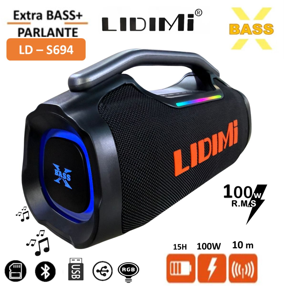 LIDIMI - Parlante Bluetooth Lidimi Super 100W LD-S694 USB LED RGB