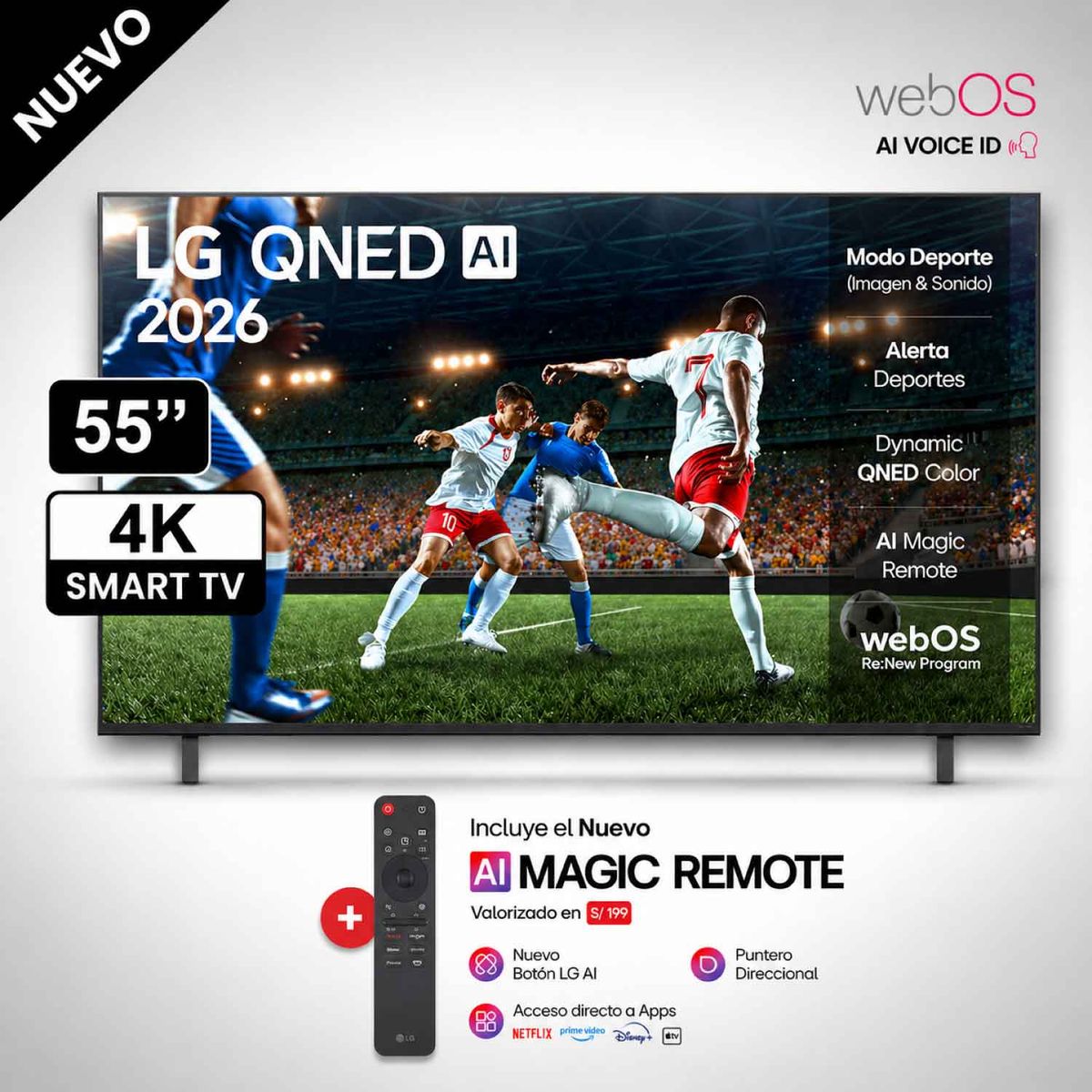 LG - Televisor LG 55 Qned 4k ThinQ Ai 55QNED73ASA Smart TV 2026