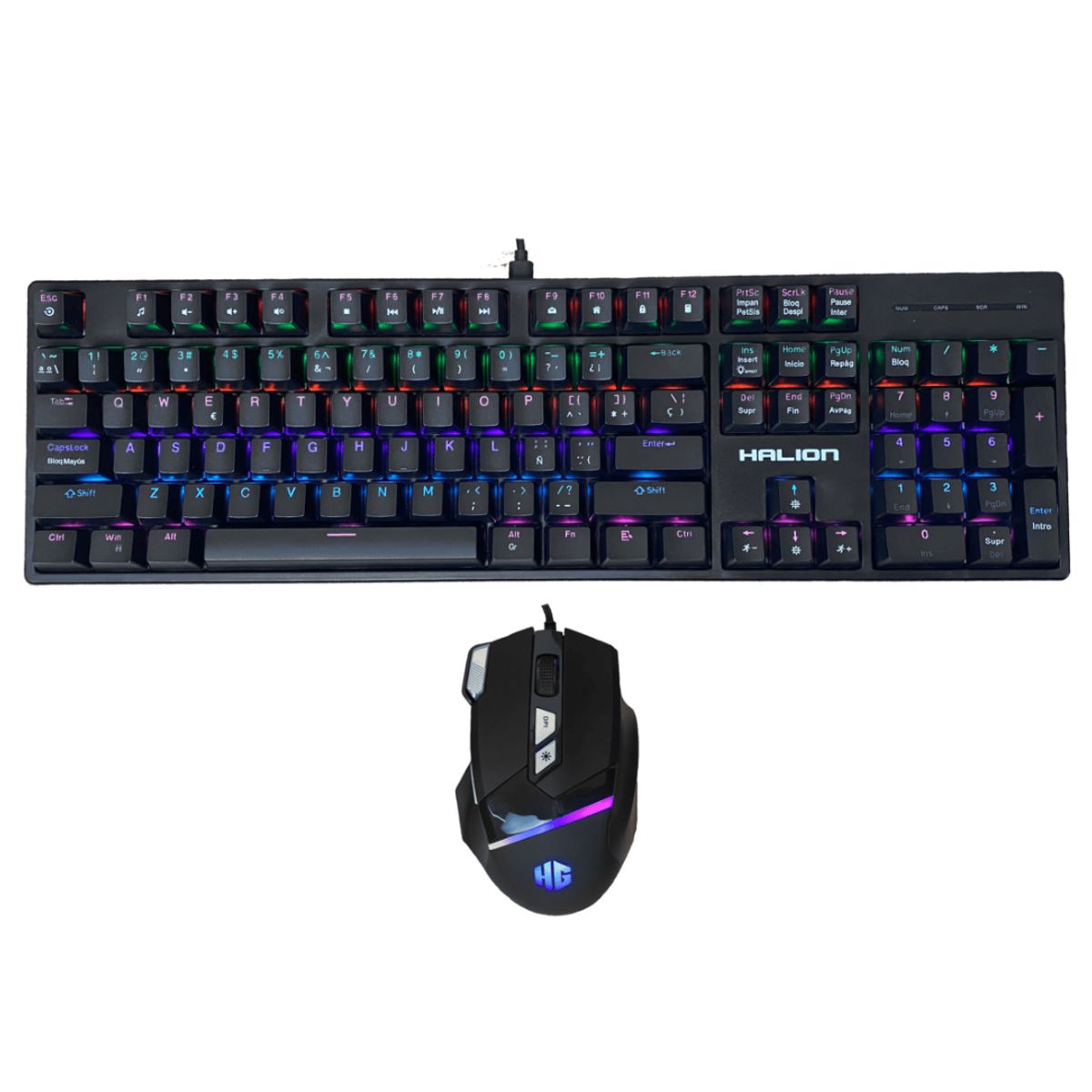 HALION - KIT GAMER TECLADO MECANICO Y MOUSE 7200 DPI BLACK LED RAINBOW HALION PEGASO HA-861C