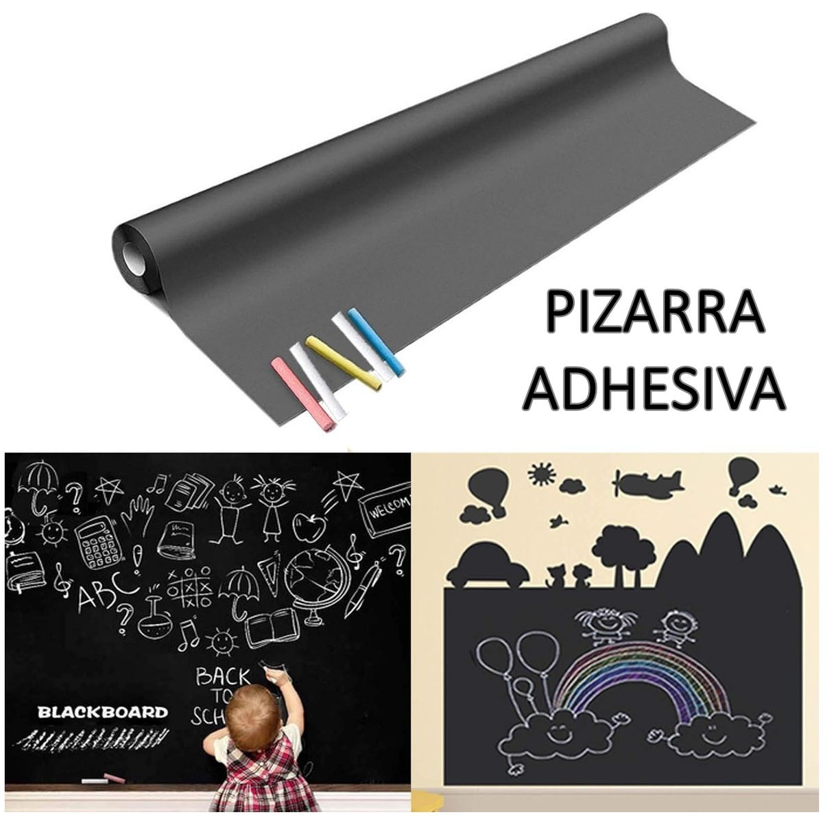 GENERICO - Pizarra Adhesiva para Pared en Vinil incluye Tizas Oficina Estudio