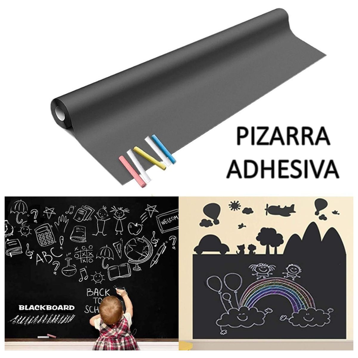 GENERICO - Pizarra Adhesiva para Pared en Vinil incluye Tizas Oficina Estudio