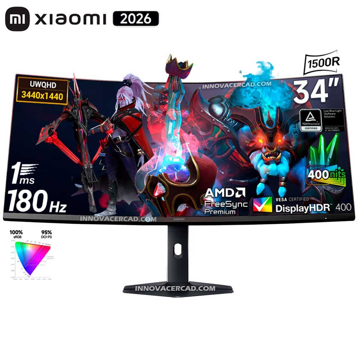 XIAOMI - Monitor Xiaomi Gaming Curvo G34WQi , 34 UWQHD 3440x10440, 180HZ, 1MS, HDR400