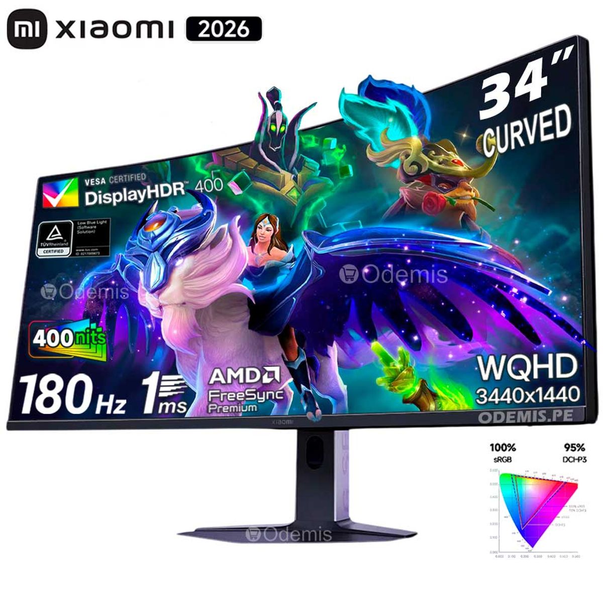 XIAOMI - Monitor Xiaomi Curvo G34WQi, 34 UWQHD 3440x10440, 180HZ, 1MS, HDR400, FreeSync