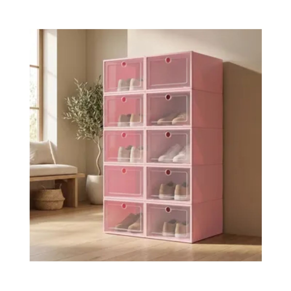 GENERICO - Set x8 Cajas Plásticas ABS Armables Para Zapatos - Rosado