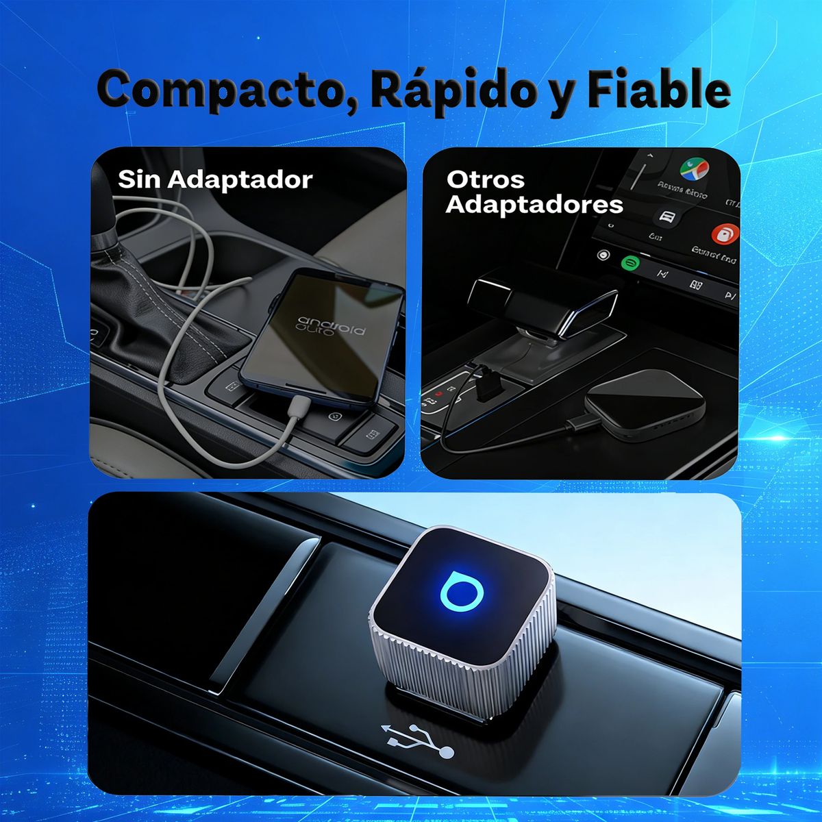 OTTOCAST - OTTOCAST Adaptador 2en1 Inalámbrico CarPlay y Android Auto WiFi 5GHz Plug & Play