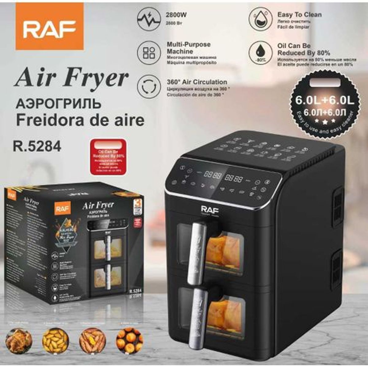 GENERICO - FREIDORA DE AIRE DE 6L+6L DIGITAL