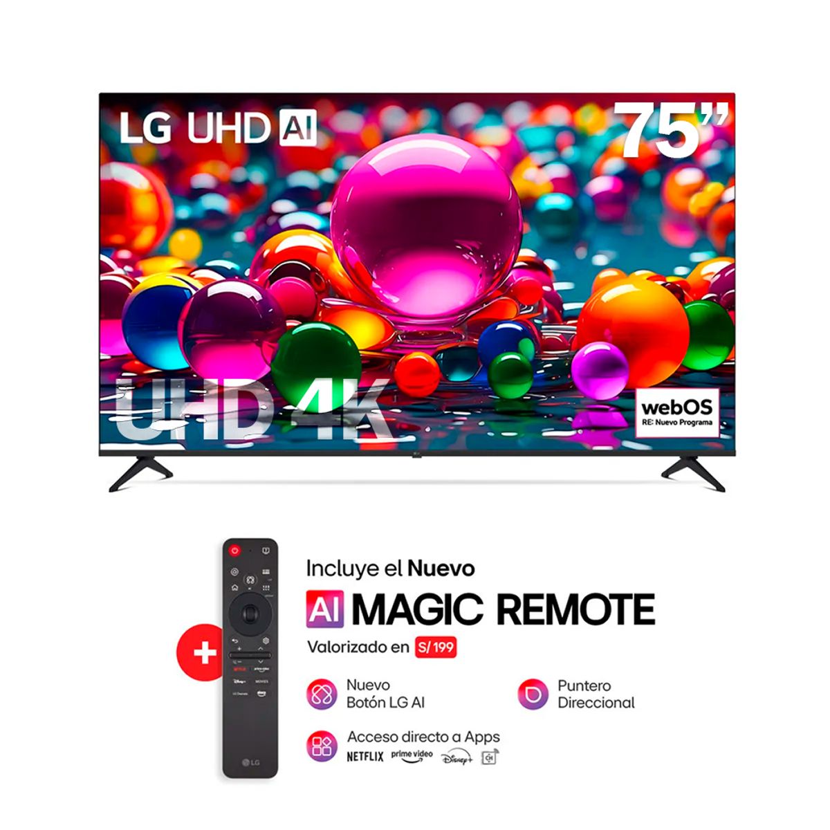 LG - Televisor LG 75 UHD 4K Smart AI ThinQ 75UA8050PSA con Magic Remoto - Negro