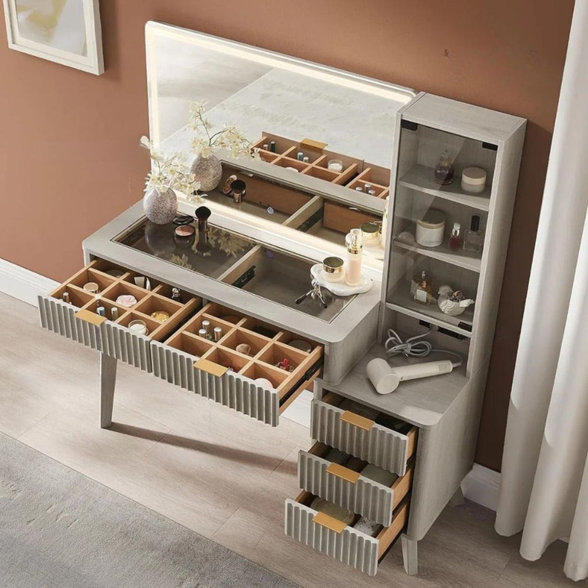 MASIVA HOME - Tocador con espejo Kamil Gris - Masiva Home