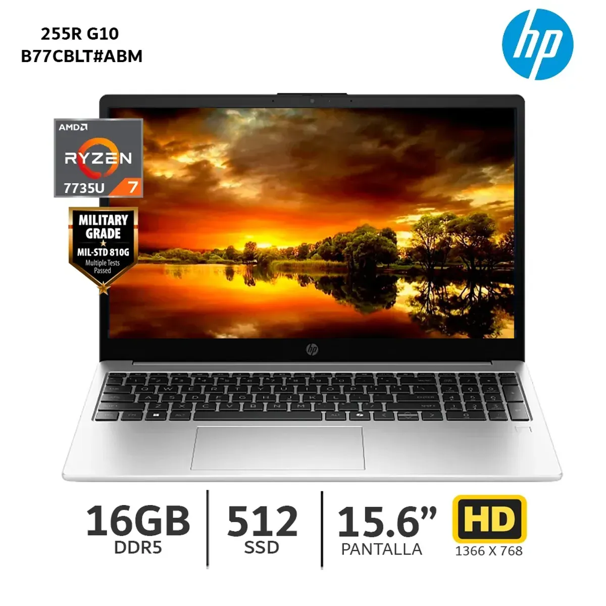 HP - Laptop HP 255R G10 Ryzen 7 7735U / 16Gb Ram / 512Gb SSD / 15.6” FHD – B77CBLT#ABM.