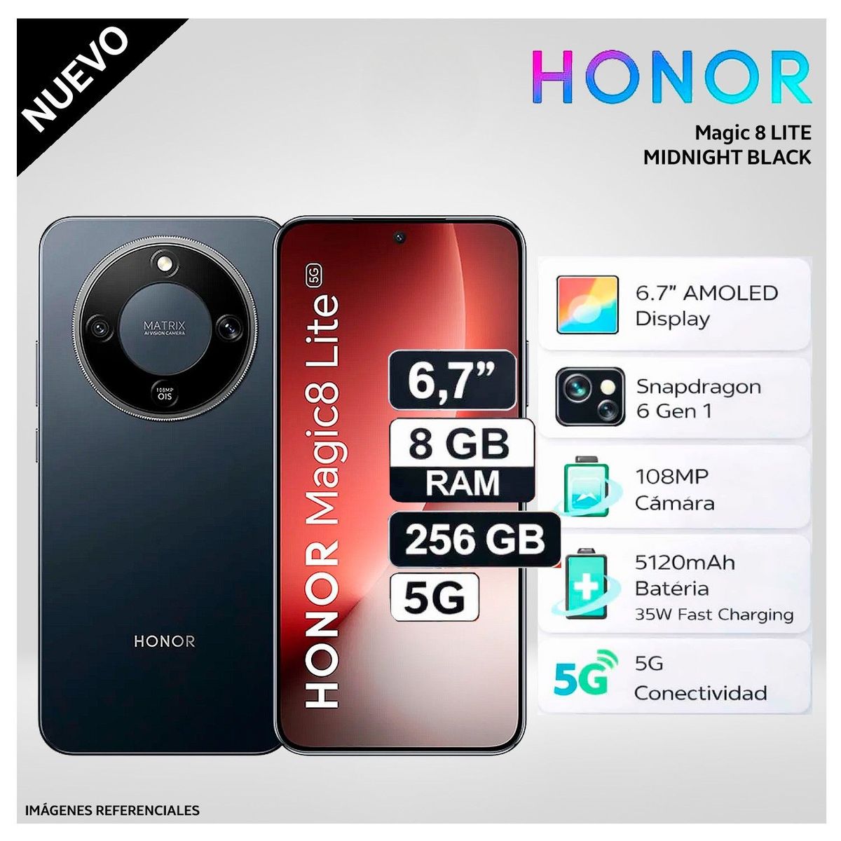 HONOR - Celular Smartphone Honor Magic 8 LITE 5G 8GB RAM 256GB SSD BLACK