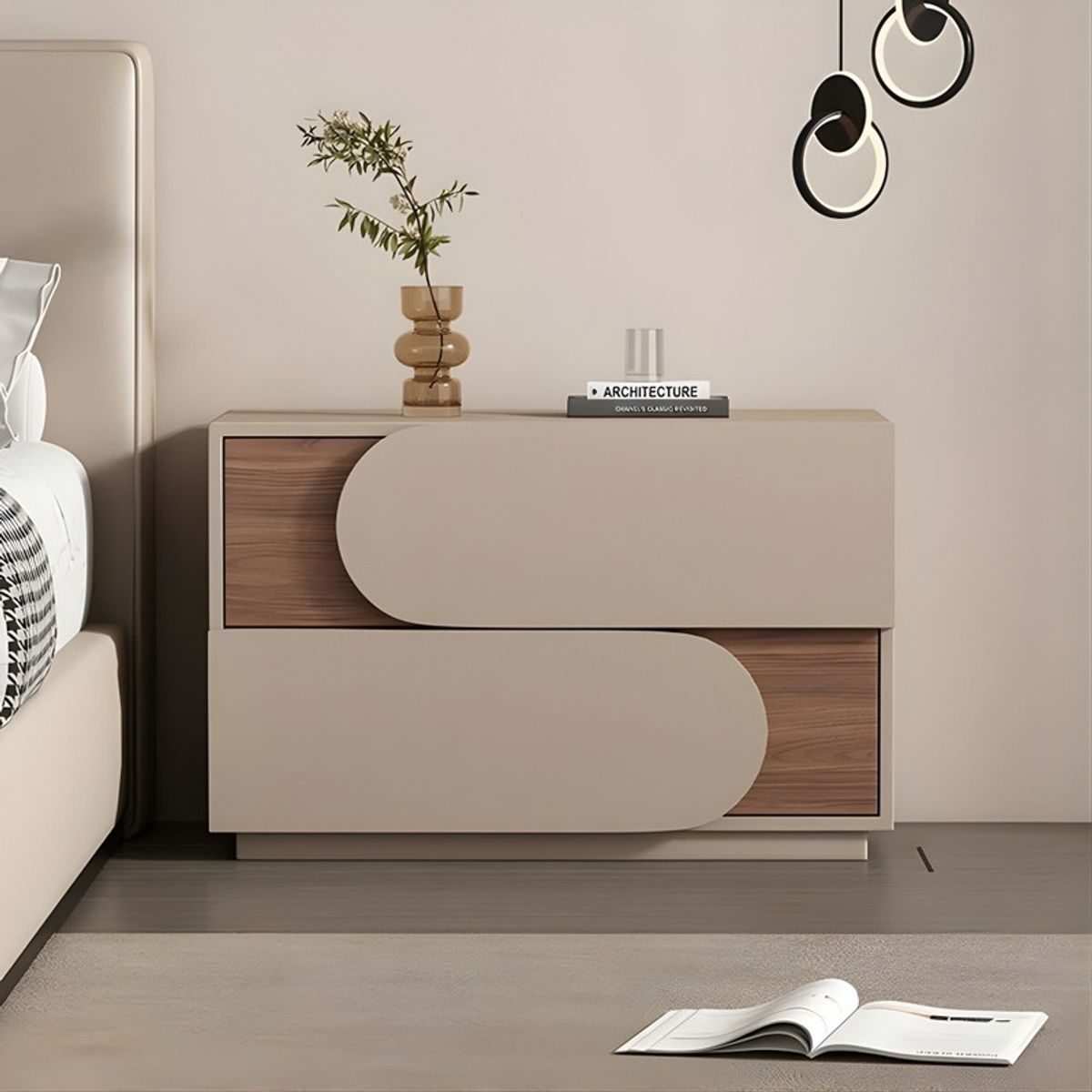 MASIVA HOME - Velador Mesa de Noche Alessia Marron y Beige - Masiva Home