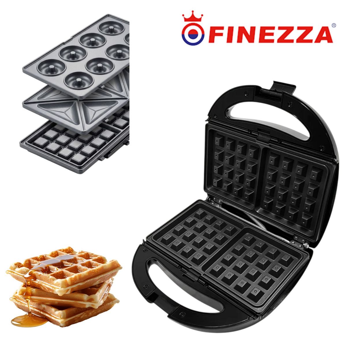 FINEZZA - Sandwichera placas intercambiables 3 en 1 Finezza FZ - 823W3 850 Watts