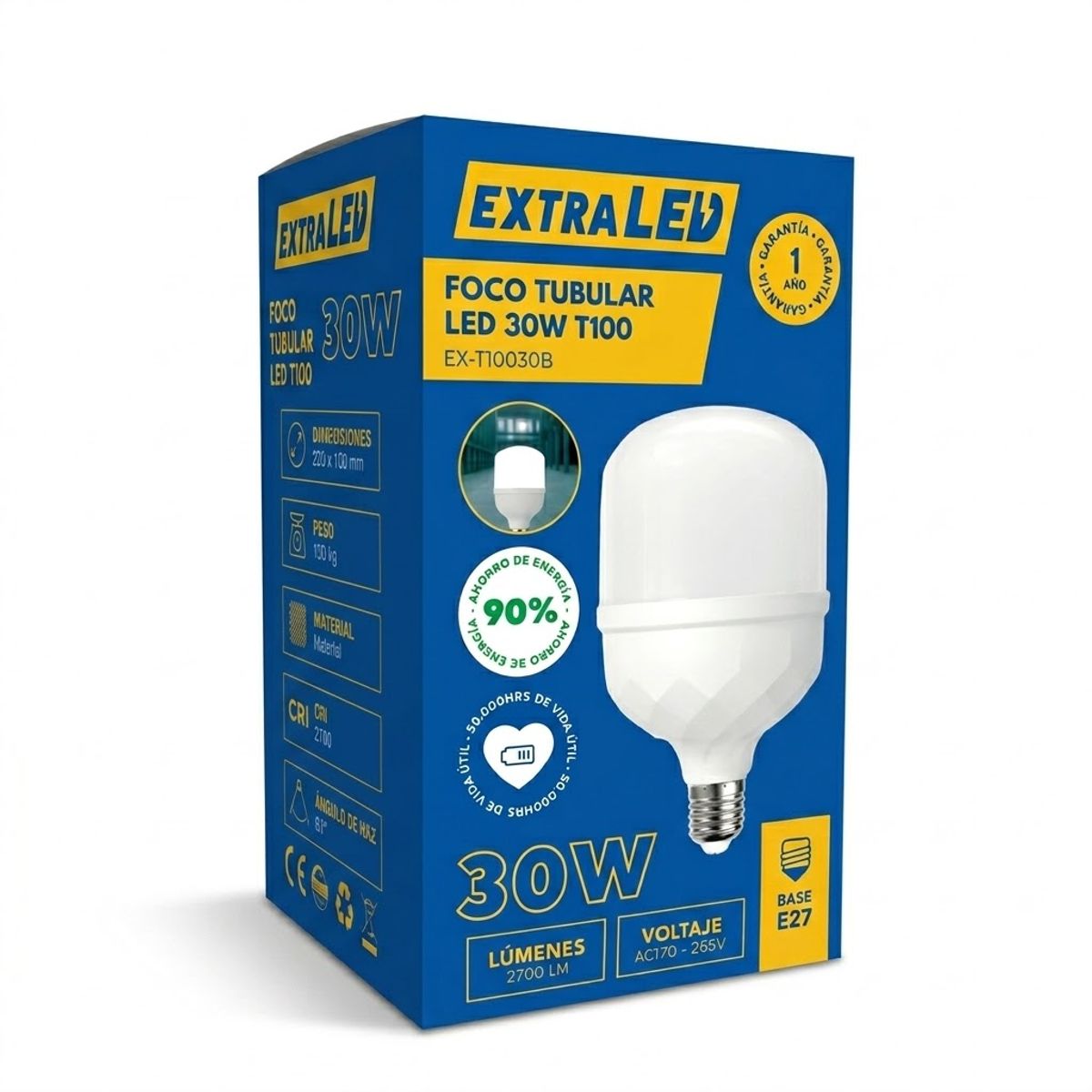 EXTRALED - Pack x6 Foco LED T100 Botella High Power 30W Luz Blanca ExtraLED