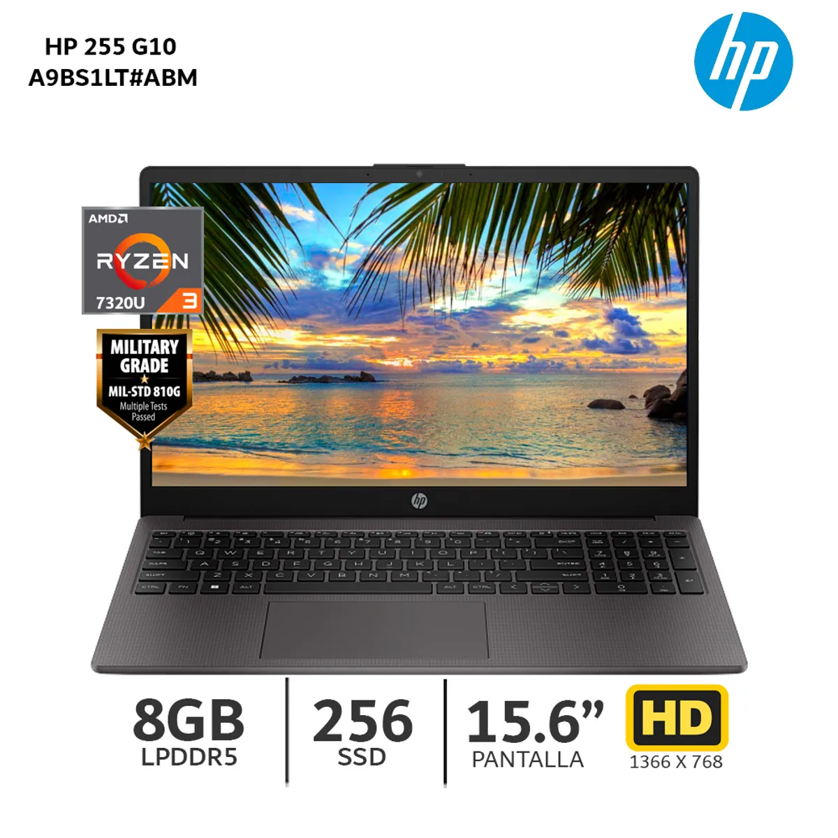 HP - Laptop HP 255 G10 Ryzen 3 7320U / 8Gb Ram / 256Gb SSD / 15.6” HD – A9BS1LT#ABM