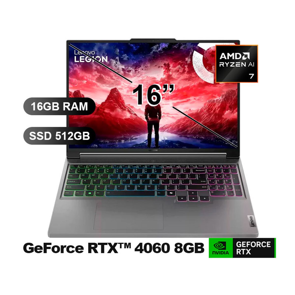 LENOVO - Laptop LENOVO SLIM5 16AHP9 LEGION R7 8845HS,16GB RAM,512GB  SSD,RTX4060-8GB,SIN WINDOW,16",83DH0086LM