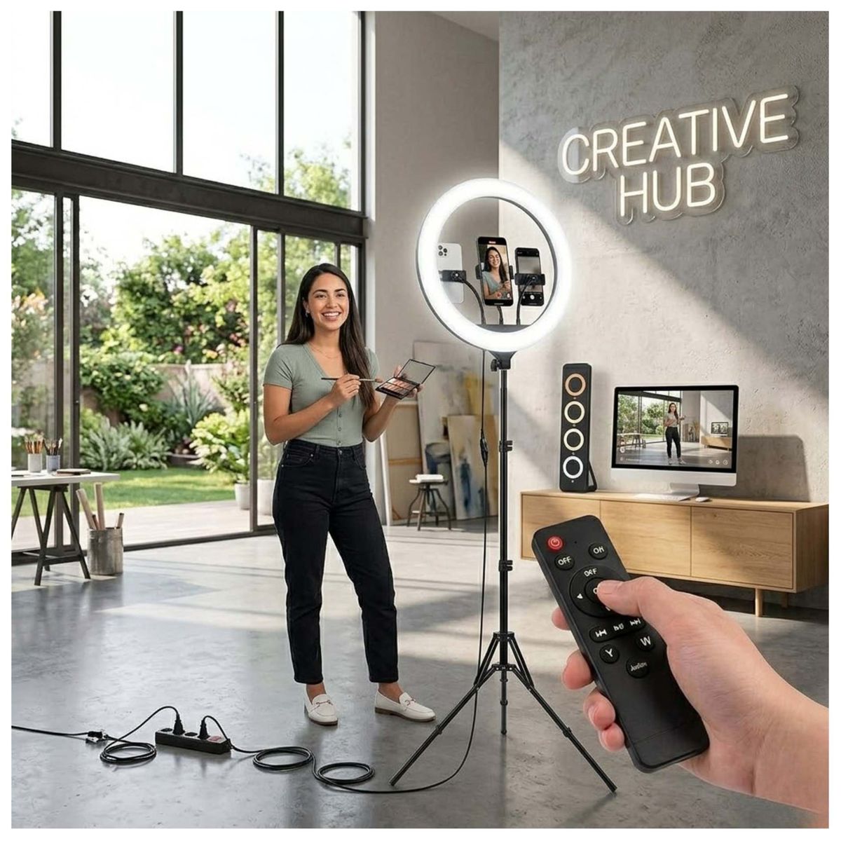 Aro De Luz Led Regulable 18 45cm Profesional Con 3 Soportes De Celular Y  Control Remoto, marca SEISA - Foto 2