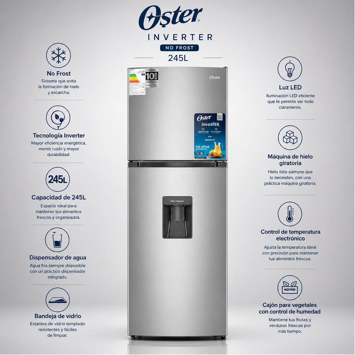 OSTER - REFRIGERADOR OSTER INVERTER NO FROST 245L  OS PNFH2902VD