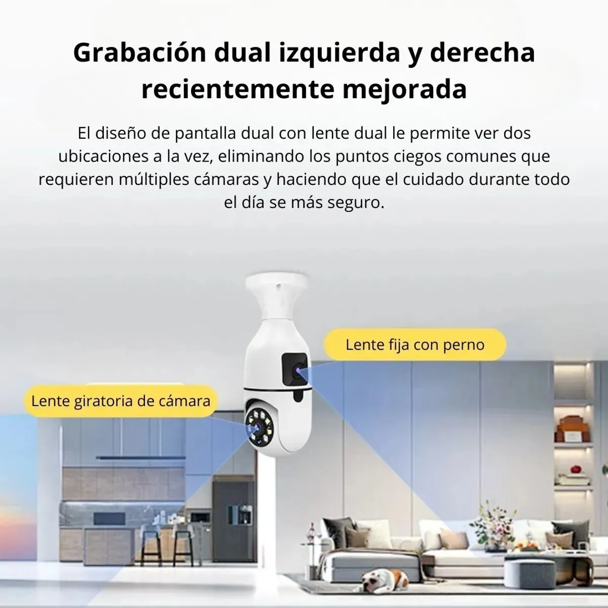 GENERICO - Foco Cámara WiFi  Full HD Doble Lente con Visión Nocturna y Audio