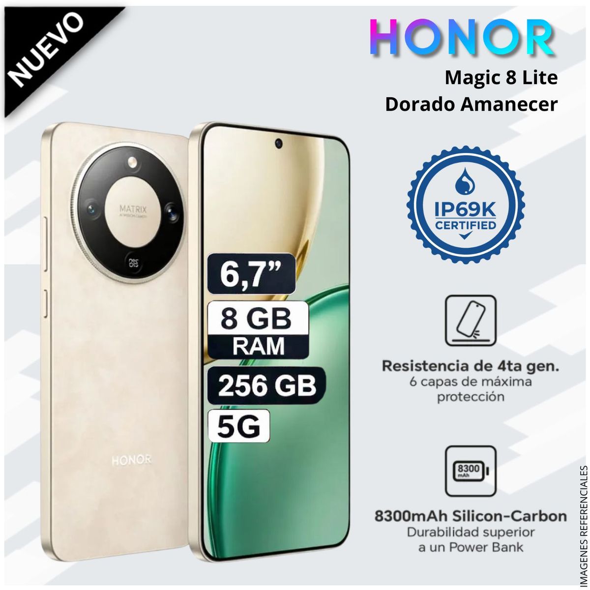 HONOR - Celular Smartphone Honor Magic 8 LITE 5G 8GB RAM 256GB SSD DORADO AMANECER