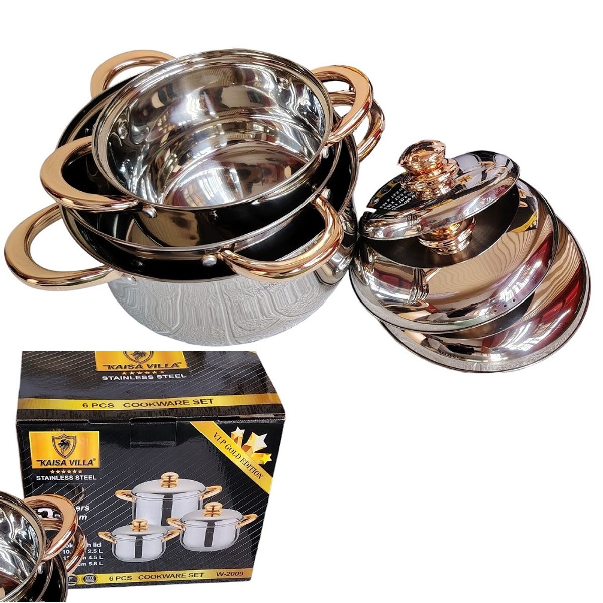 GENERICO - Juego de 3 ollas con tapas acero inoxidable 6pcs