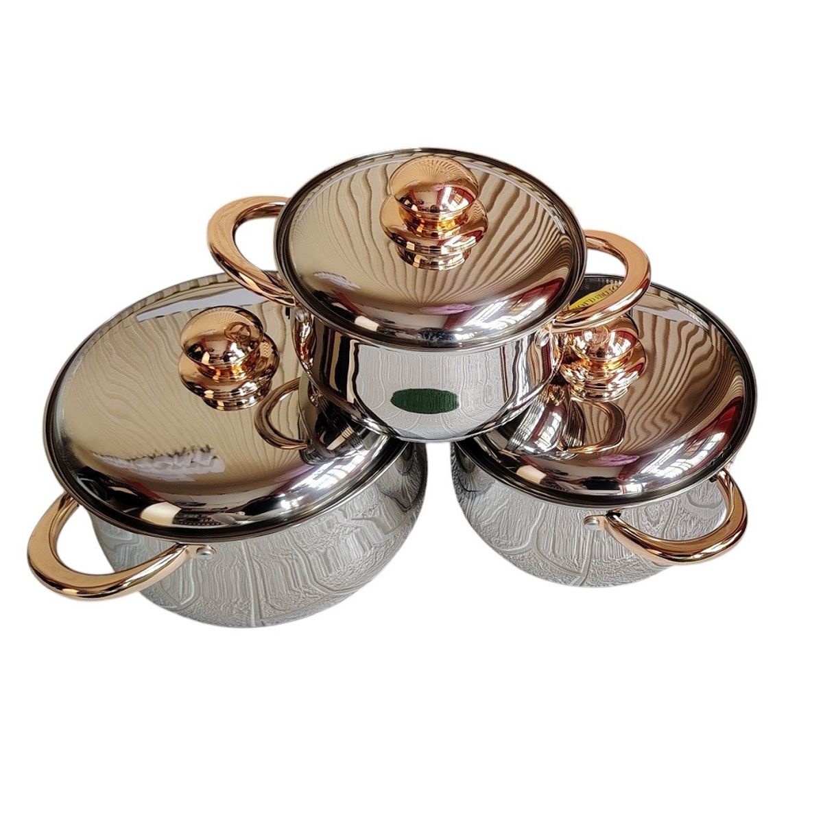 GENERICO - Juego de 3 ollas con tapas acero inoxidable 6pcs