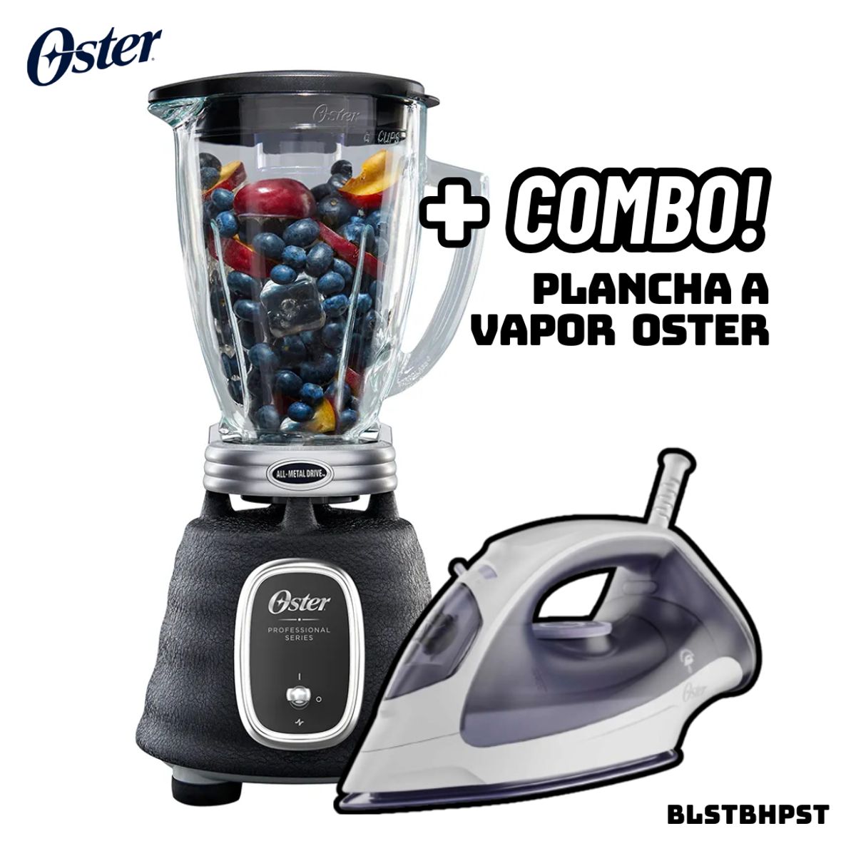OSTER - LICUADORA OSTER PROFESIONAL SERIE 1000W NEGRA - BLSTBPST + PLANCHA OSTER