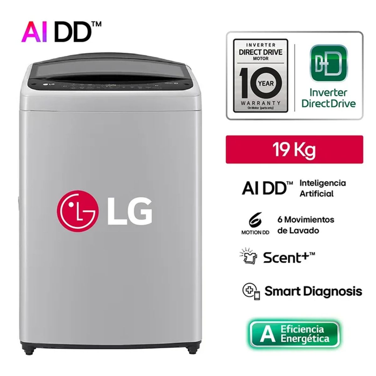 LG - Lavadora LG AI DD Inteligencia Artificial 19KG WT19DV6T Gris
