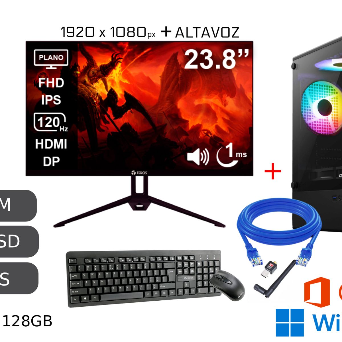INTEL - PC Completa Intel Core i7 9na 16GB Ram 512GB SSD+ 128GB USB + Monitor 238