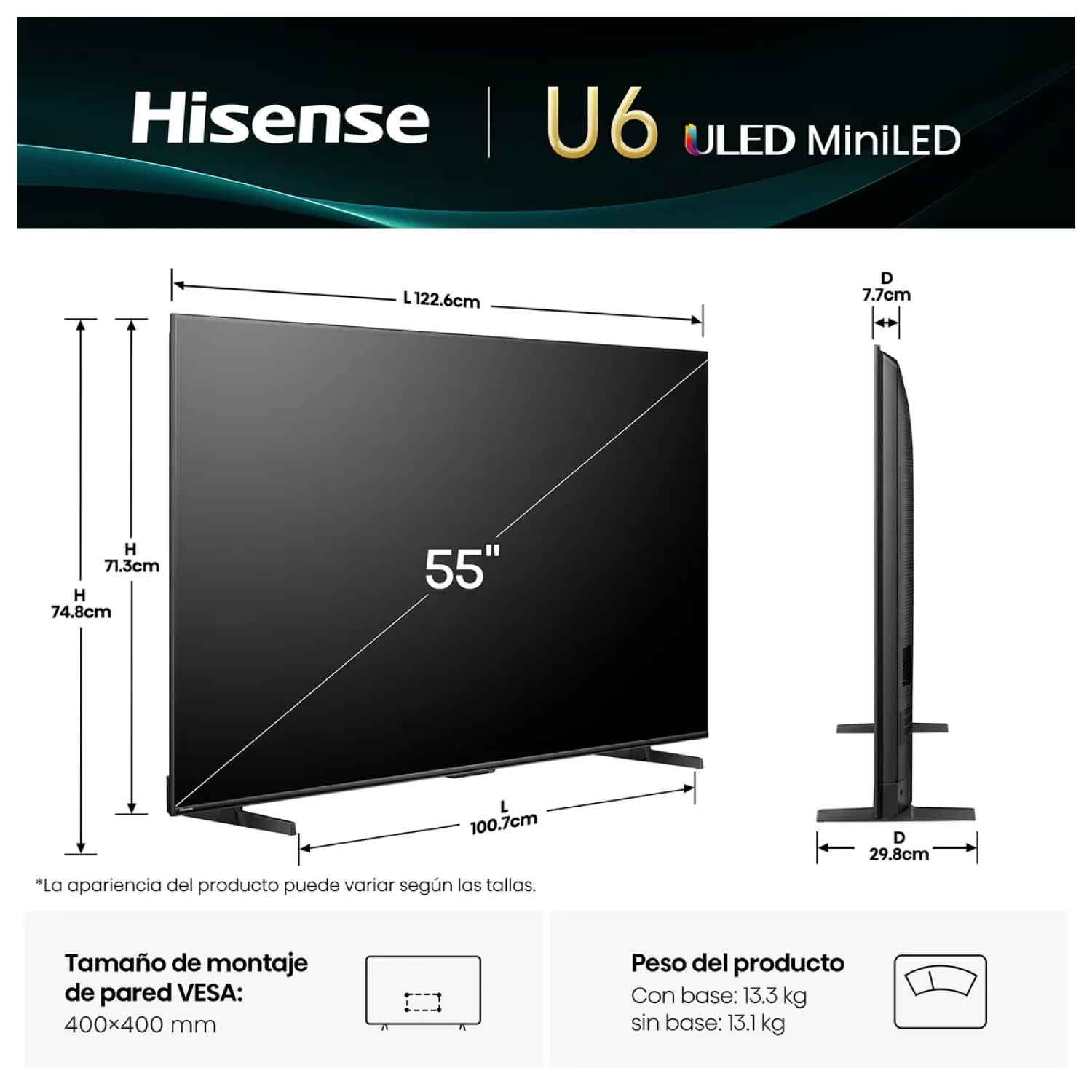 Televisor Hisense 55 ULED MiniLED 4K 55U6Qv Smart Tv 6