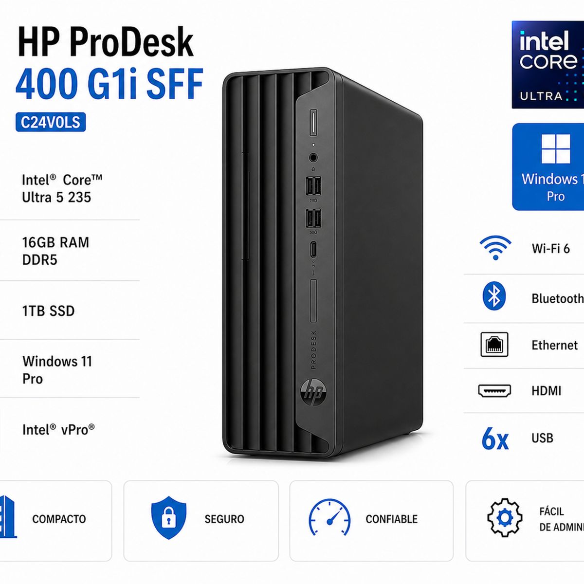 HP - Computadora HP ProDesk 400 G1i SFF Core Ultra 5 235 16GB RAM 1TB SSD Windows 11 Pro vPro