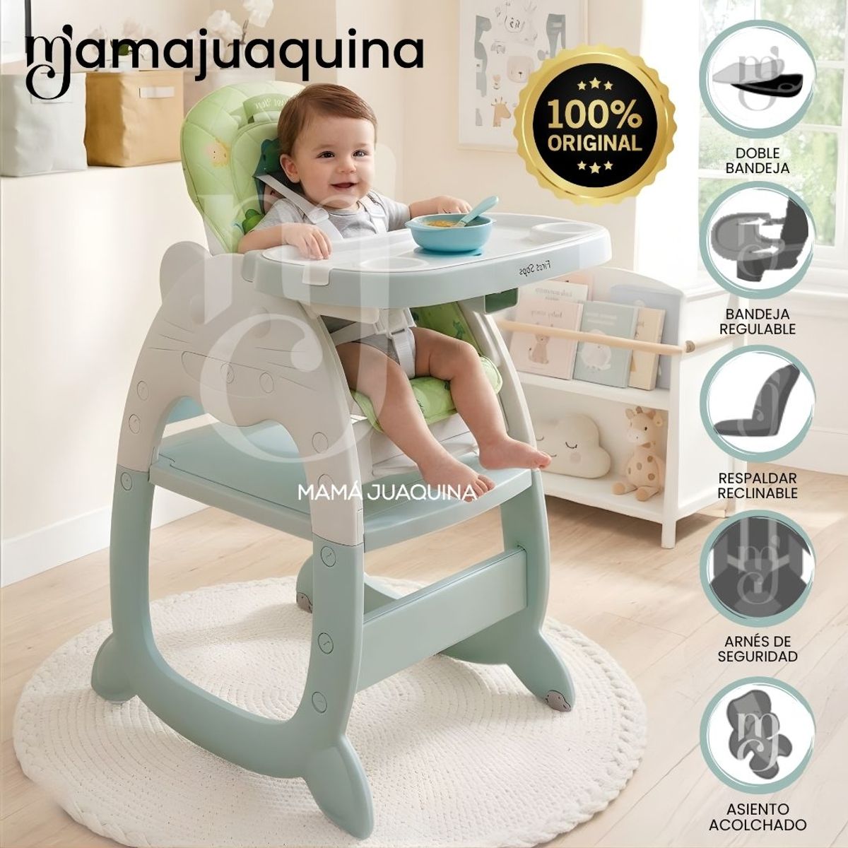 Baby - Silla de Comer de Lujo «FIRST KITTY» Edición Exclusiva Green