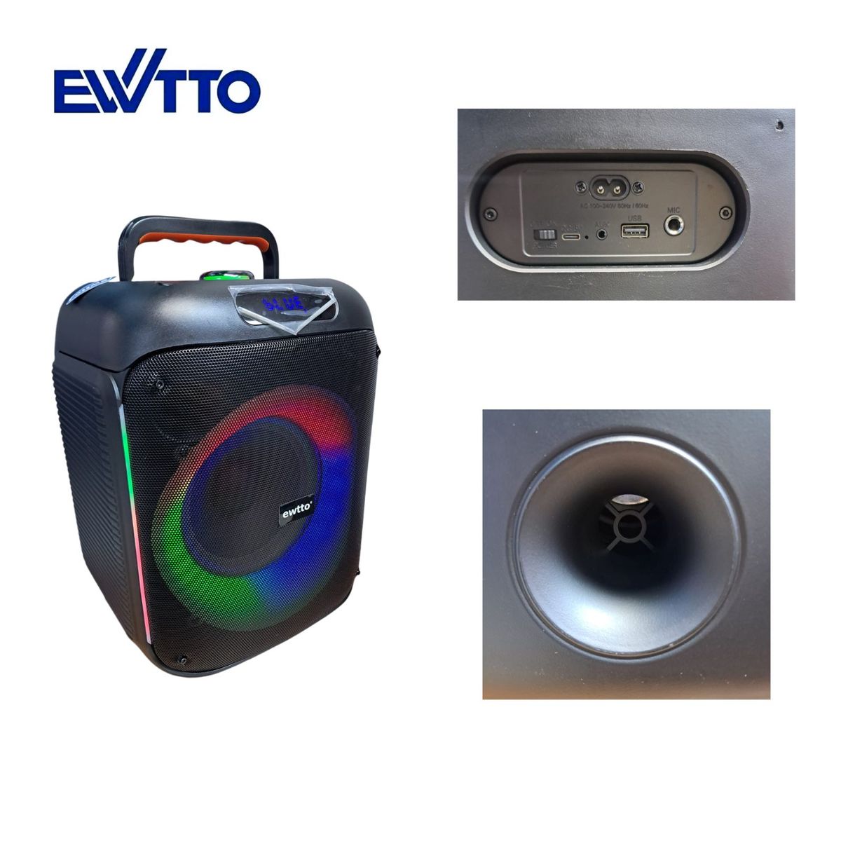 EWTTO - Parlante EWTTO Inalámbrico 8 Pulgadas 40 Watts 3600 mAh BT/AUX/USB/TF + Micrófono ET-P5777MBC (2026)