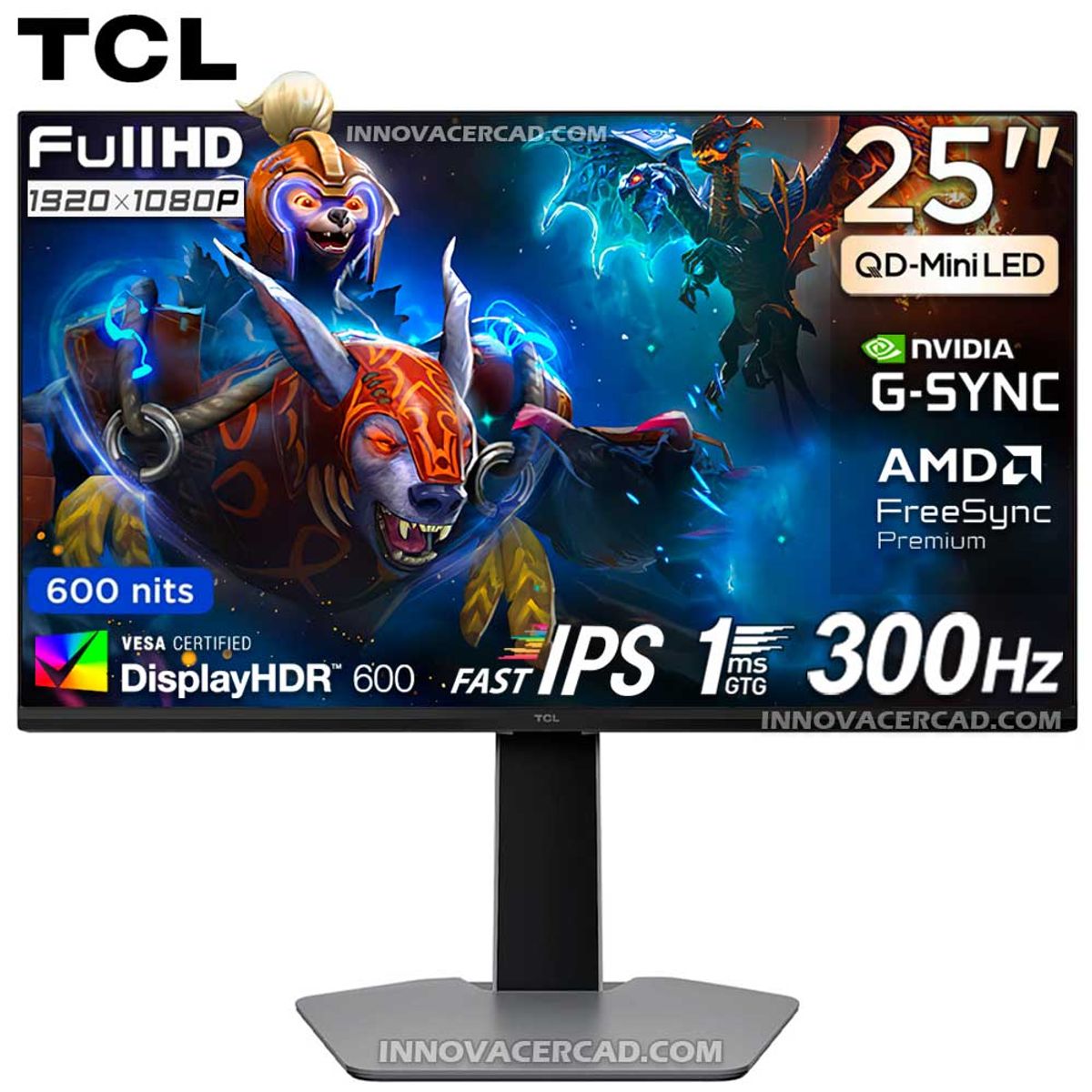 TCL - Monitor Gamer TCL 25G64, FHD Fast IPS, 25" QD Mini LED,300Hz, 1Ms HDR 600 nits,