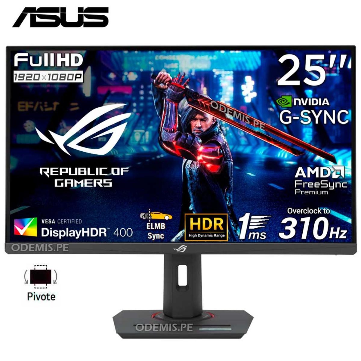 ASUS - Monitor ASUS ROG STRIX XG259CMS, 24.5 FAST IPS, FHD, 310Hz OC, 1ms, G-Sync