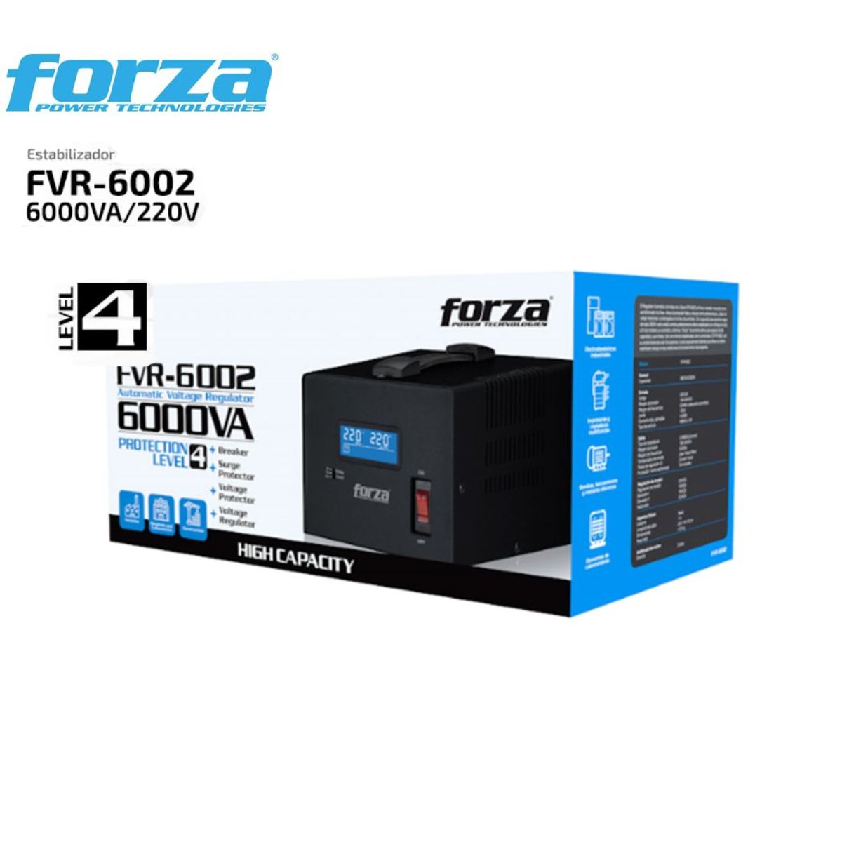 FORZA - ESTABILIZADOR FORZA FVR-6002 6000VA3000W 220V NEMA 5065HZ