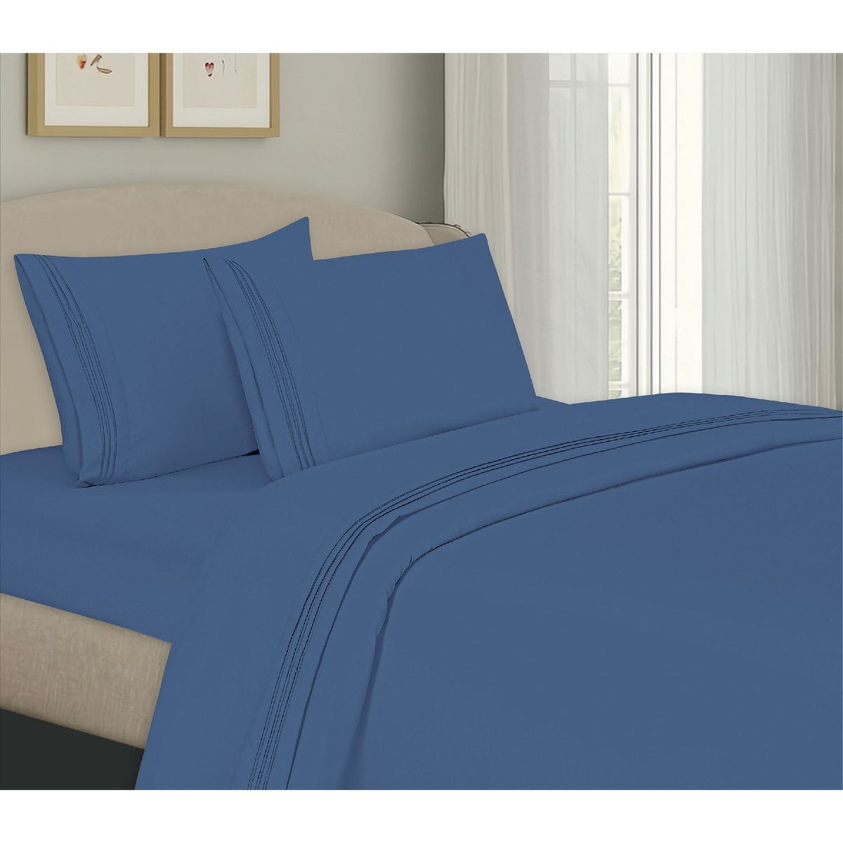 CASATEX - Juego de sabanas Queen 100% algodón con bordado Azul