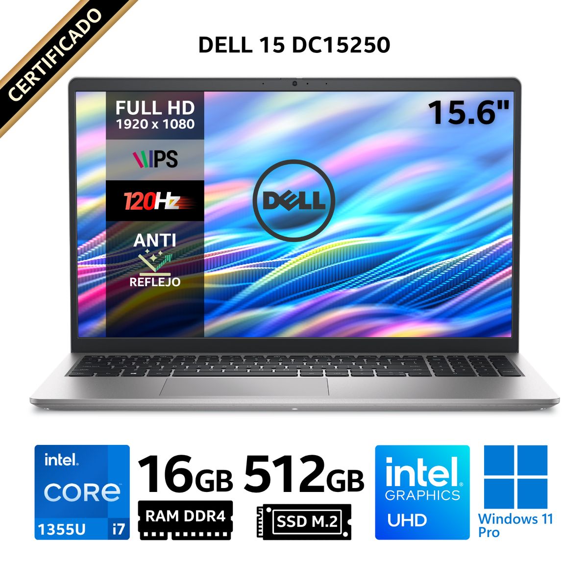 Dell - Laptop Dell 15 DC15250, 15.6" FHD IPS, Core i7 1355U 13va GEN, RAM 16GB, SSD 512GB, Windows 11 Pro