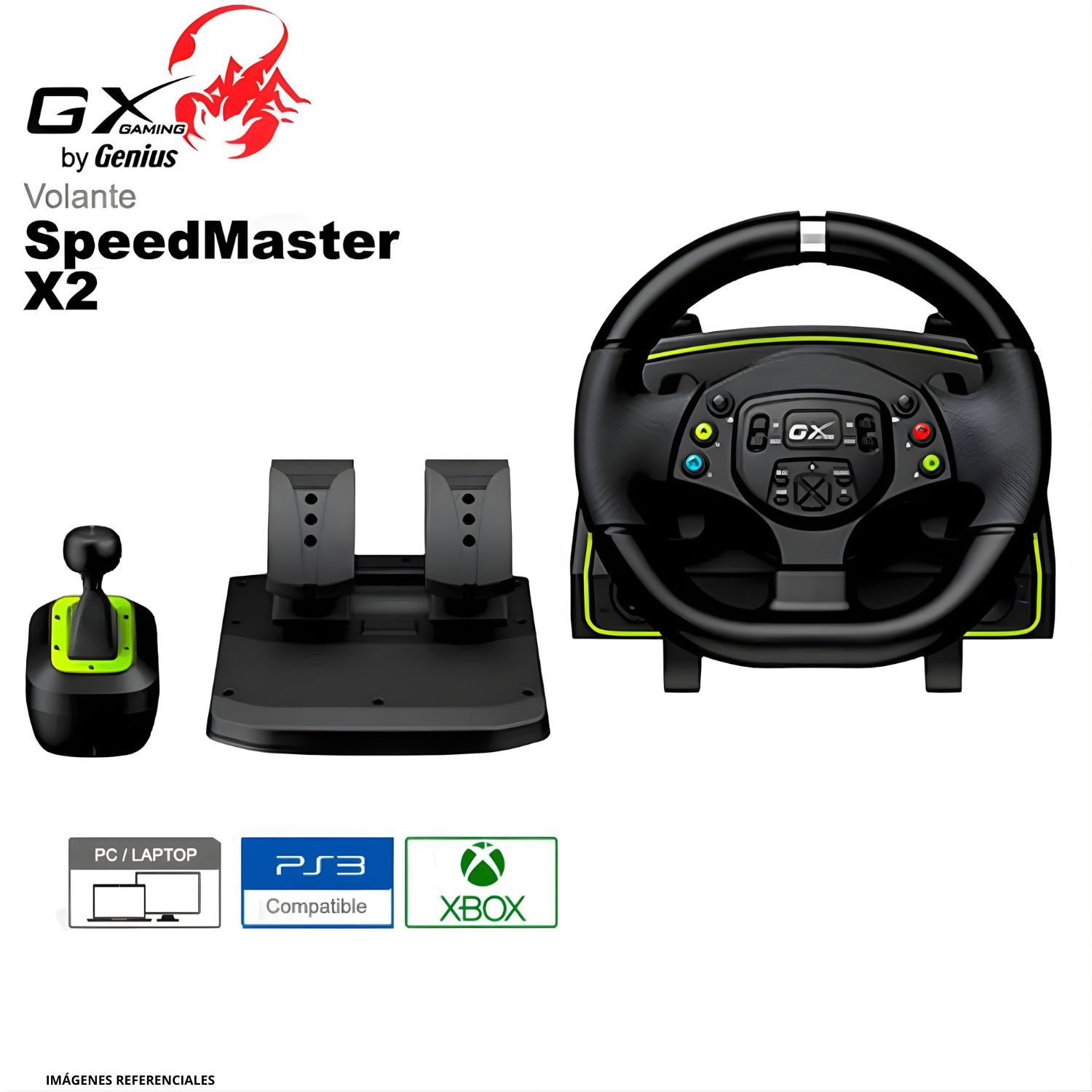 Set Volante Gaming SpeedMaster X2 con Pedales y Cambios para PC PS4 Xbox Switch 2