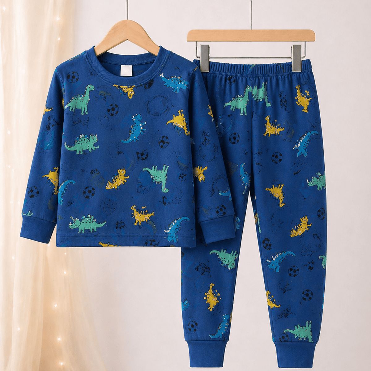 GENERICO - Conjunto de Pijama de Dormir para Niños de Dinosaurios - Manga Larga de Algodon Unisex Azul