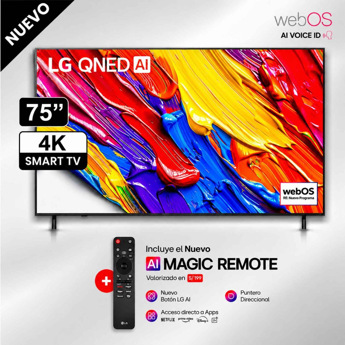 LG - Televisor LG 75 QNED 4k ThinQ AI 75QNED82ASA Smart TV
