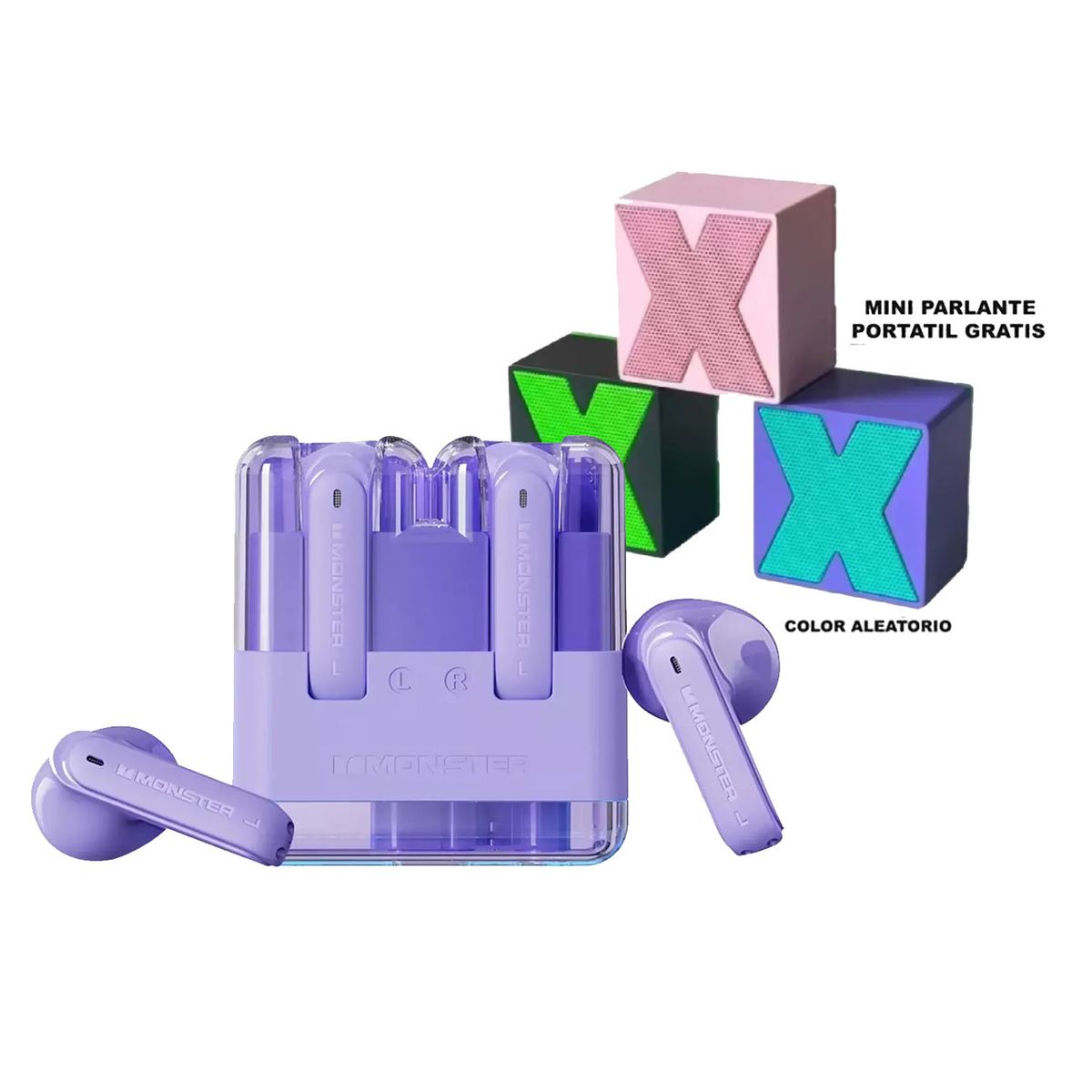 MONSTER - Combo Audífonos Monster Airmars XKT12 Violeta + Parlante X1