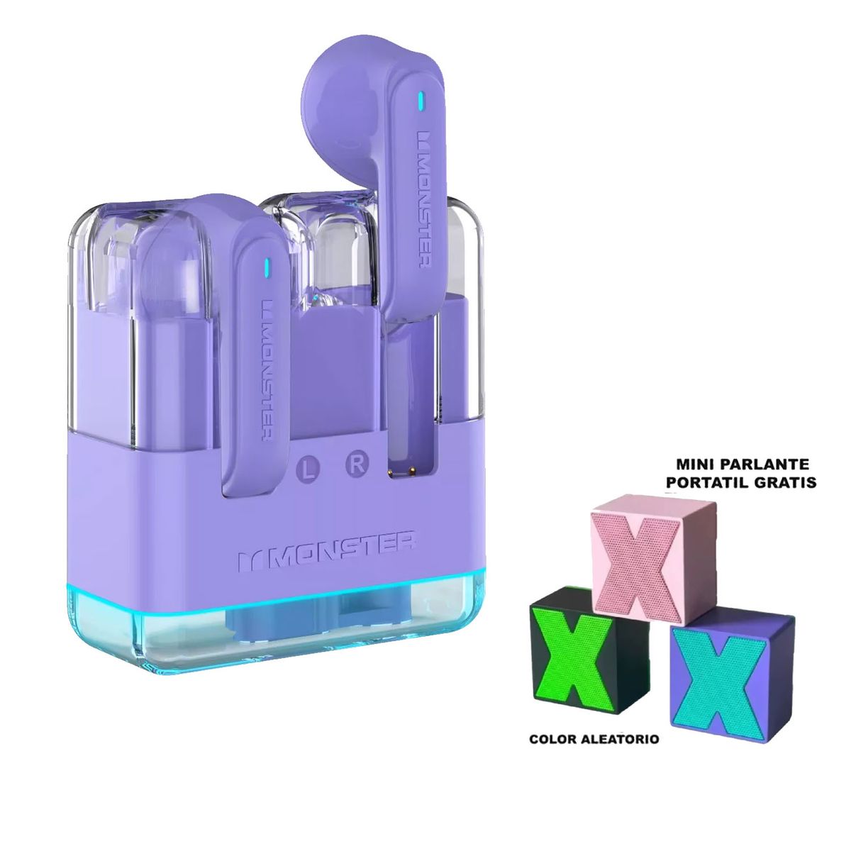 MONSTER - Combo Audífonos Monster Airmars XKT12 Violeta + Parlante X1