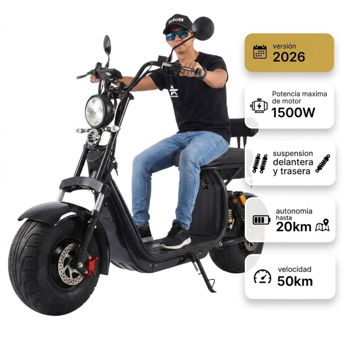 MAMMUT - Moto Electrica Chopper Scooter 1500w Llantas Anchas Bateria litio 60V Estilo Harley