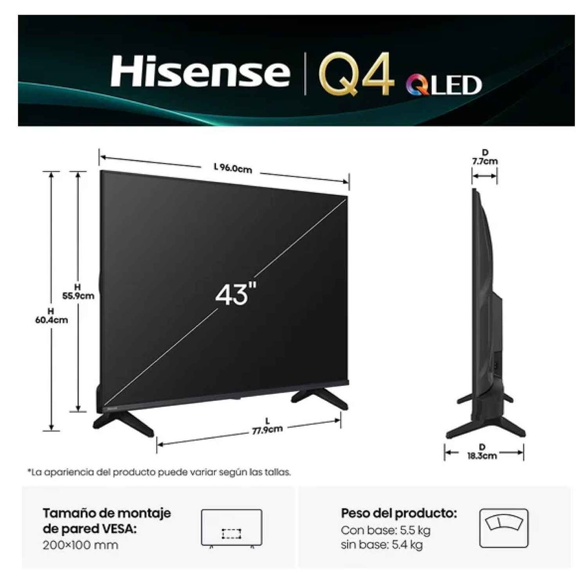 HISENSE - Televisor Hisense Smart TV 43 QLED FHD 43Q4SV