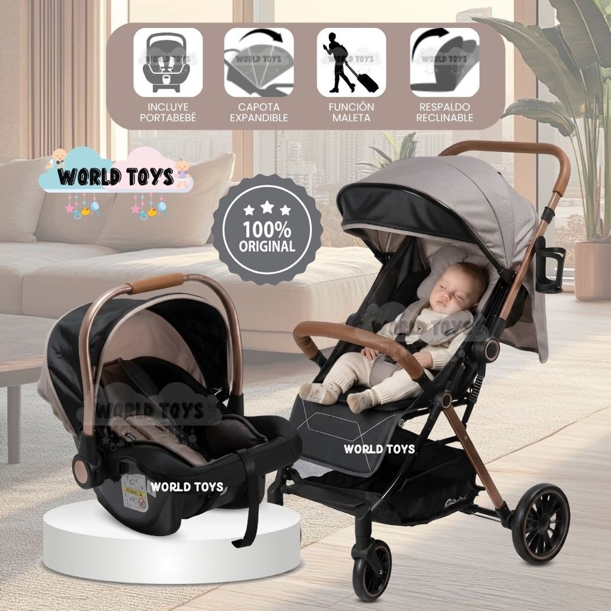 BABY - Coche Maleta de Paseo «KIBO PLUS» Edición Exclusiva Beige